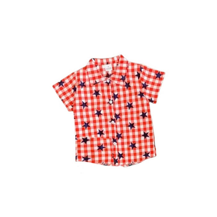 Baby Boys 4th Of July Stars Buttons Short Sleeve Tee Shirts Tops preorder (moq 5)