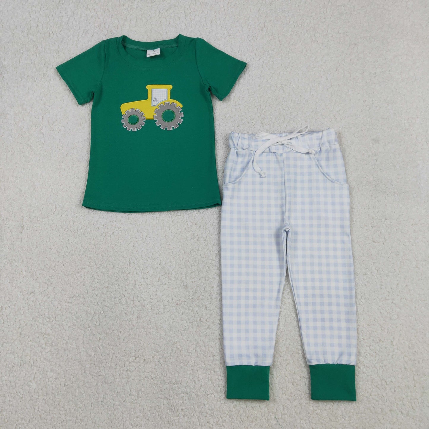 Embroidery Golf Truck Baby Boys Top Checked Pockets Leggings Clothes Sets