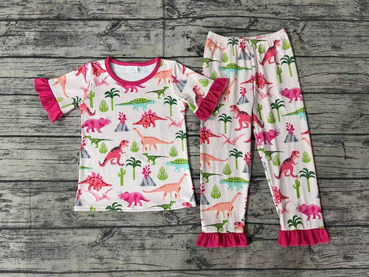 Baby Girls Short Sleeve Dinosaur Tee Top Pants Pajamas Clothes Sets