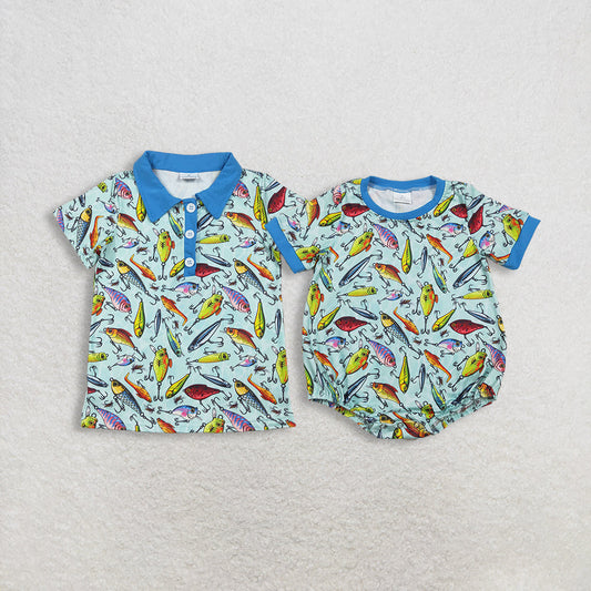 Sibling Baby Boys Short Sleeve Fishing Hunting Button Polo Shirt Rompers