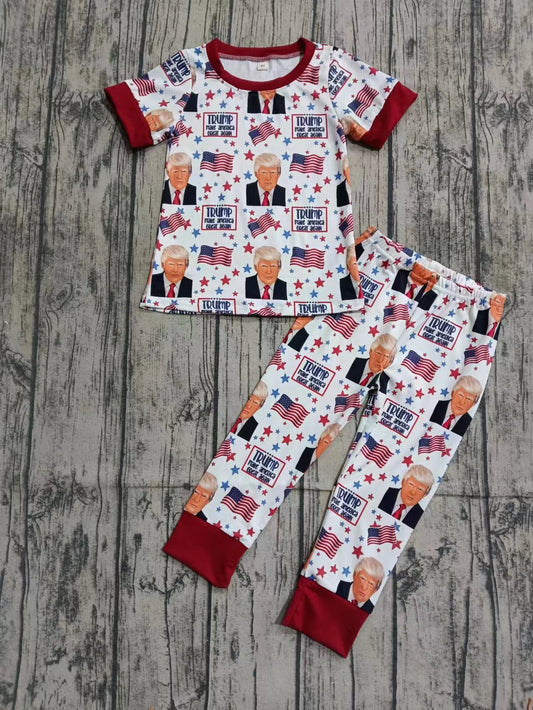Preorder (moq 5)Baby Boys Trumps Flags Top Pants Pajamas Clothes Sets