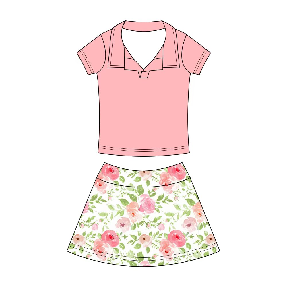 Preorder (moq 5)Baby Girls Button Pullovers Top Colorful Flowers Skirt Shorts Clothes Set