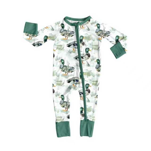Preorder (moq 20)Baby Boys Bamboo Ducks Western Zippy Footie Rompers