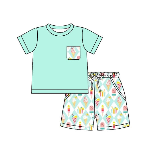 Baby Boys Summer Popsicle Pockets Top Shorts Clothes Sets Preorder(moq 5)