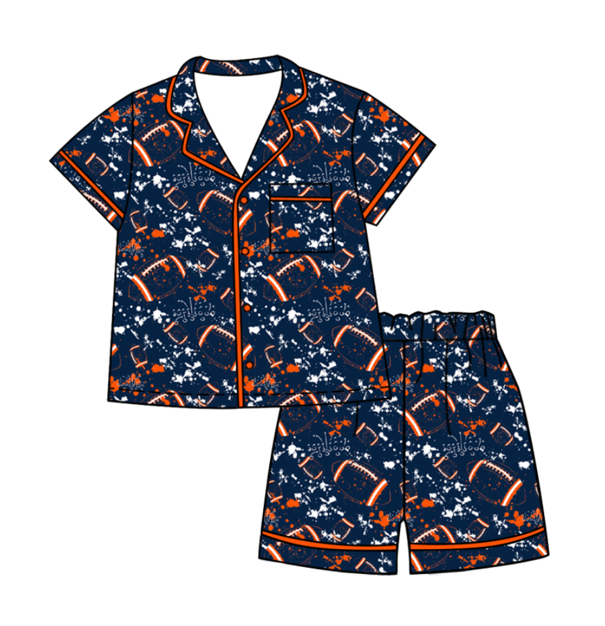 Preorder (moq 5)Baby Girls Tie-dye Footballs Print Button Pocket Top Short Team Pajamas Sets