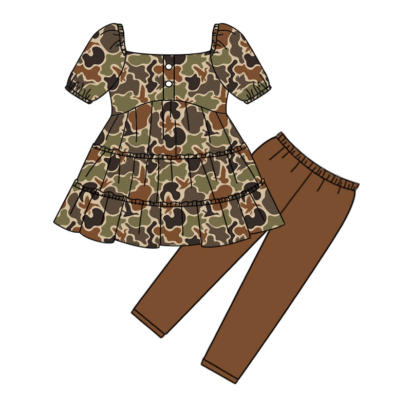 Baby Girls Brown Ducks Camo Tunic Top Legging Clothes Sets Preorder(moq 5)