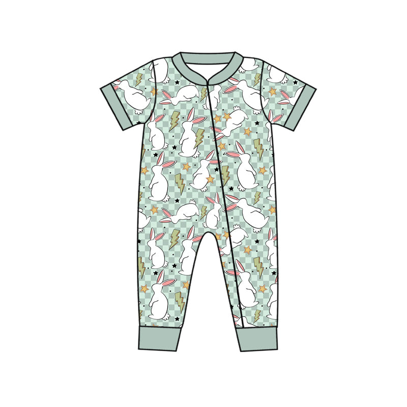 Baby Infant Boys Easter Rabbits Short Sleeve Zip Rompers preorder(moq 5)