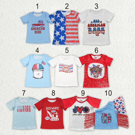 Sibling Baby Boys Short Sleeve Flags Stars 4th of July T-shirts Tops