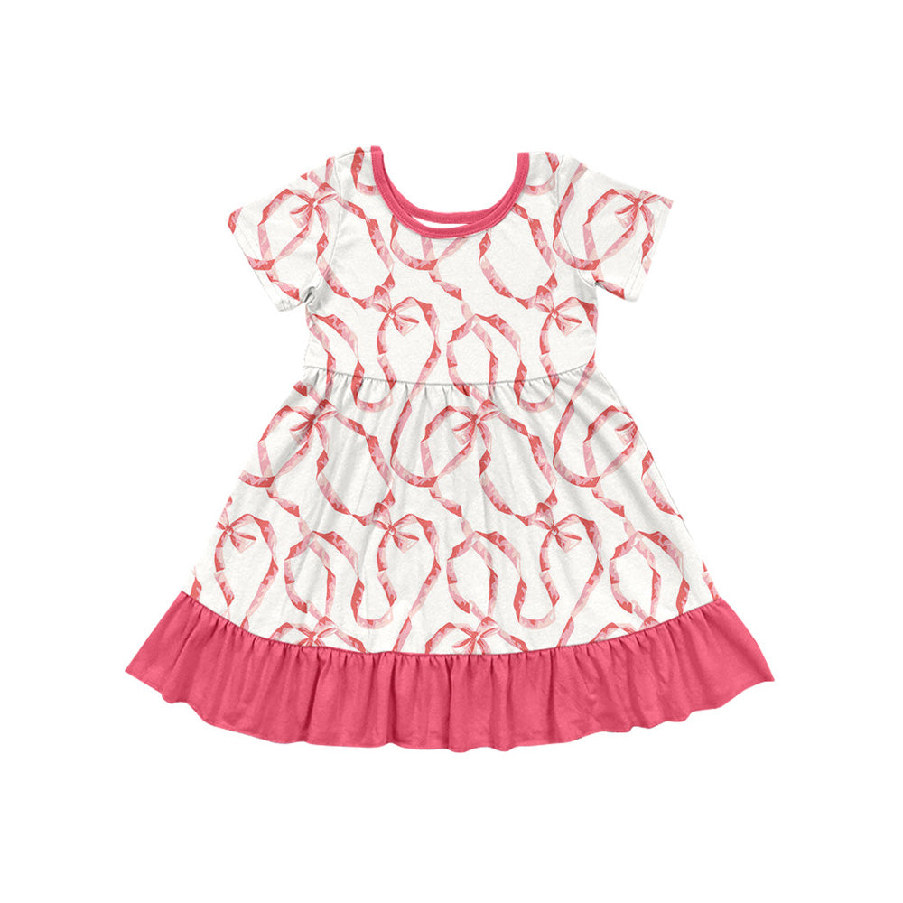 Preorder (moq 5)Baby Girls Red Bows Lines Knee Length Dresses
