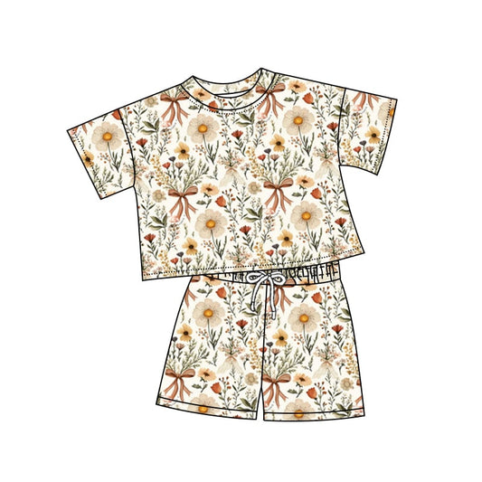 Preorder (moq 5)Baby Girls Yellow Flowers Bows Top Shorts Clothes Sets
