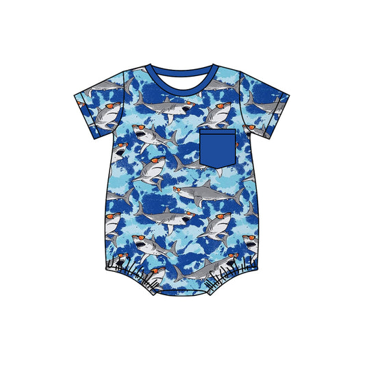 Baby Boys Shark Pocket Short Sleeve Rompers preorder(moq 5)