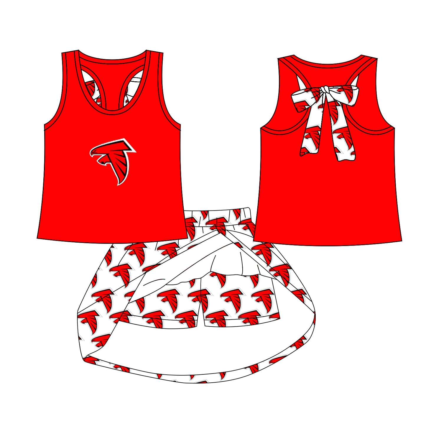 Preorder (moq 5)Baby Girls Red Bird bow vest team Top Skirt Skort Sets