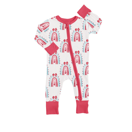 Baby Girls Long Sleeve Red Rainbow Valentines Zip Rompers preorder(moq 5)