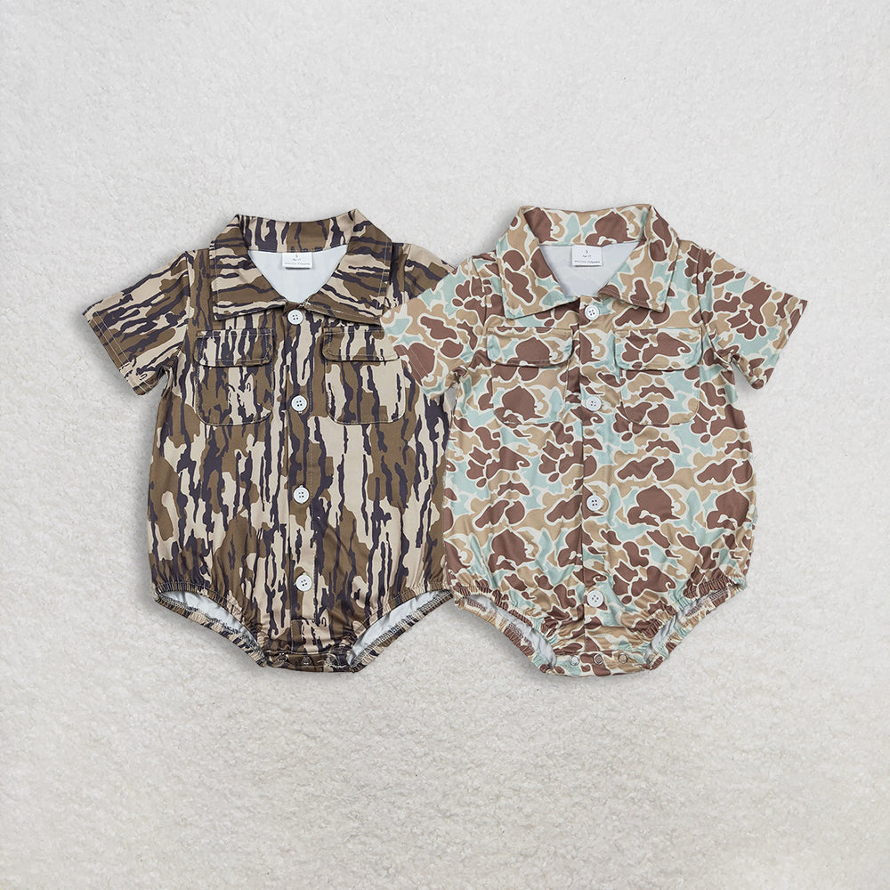 Sibling Baby Boys Southern Camo Button Pockets Hunting Rompers