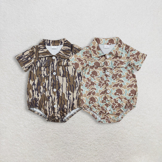 Sibling Baby Boys Southern Camo Button Pockets Hunting Rompers