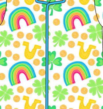 Preorder moq 5 (each item)Baby Girls Short Sleeve Clovers Rainbows Button Top Shorts St Patrick Pajamas Sets
