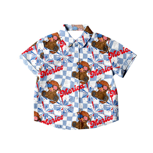 Baby Boys Highland Cows 4th Of July Buttons Short Sleeve Tee Shirts Tops preorder(moq 5)