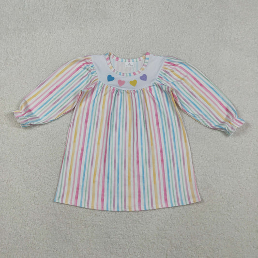 Embroidery Hearts Baby Girls Colorful Stripes Valentine Knee Length Dresses