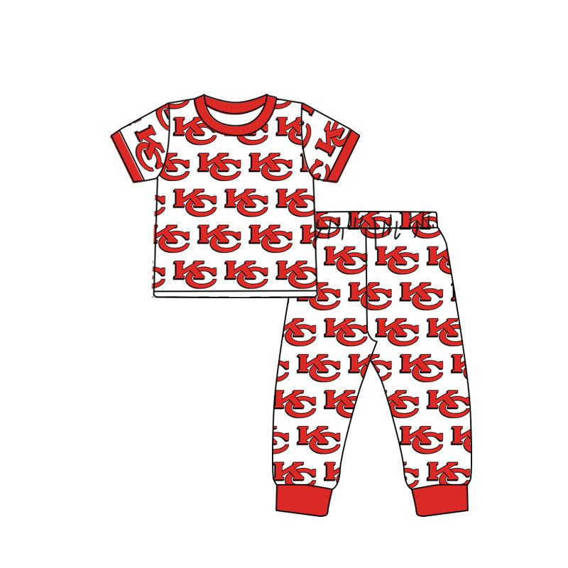 Baby Boys K C Team Ruffle Short Sleeve Shirt Red Pants Pajamas Clothing Sets Preorder(moq 5)