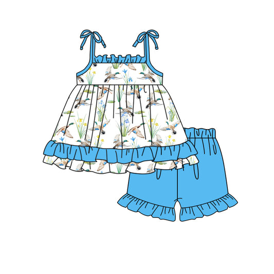 Baby Girls Duck Straps Ruffle Tunic Ruffle Shorts Clothes Sets order preorder (moq 5)
