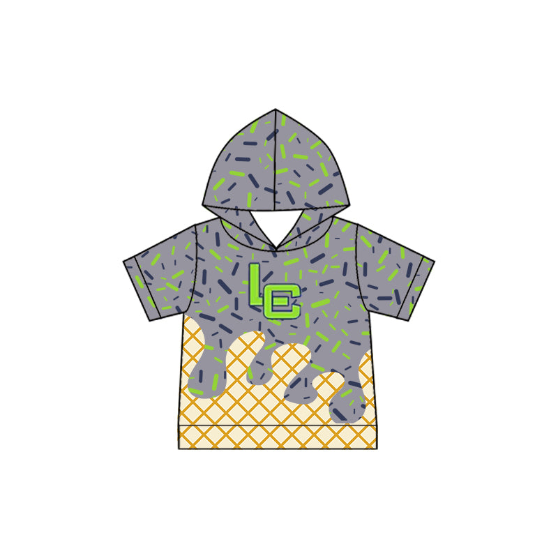 Preorder (moq 5)Baby Boys Green LC Sprinkles Team Short Sleeve Hooded Tops