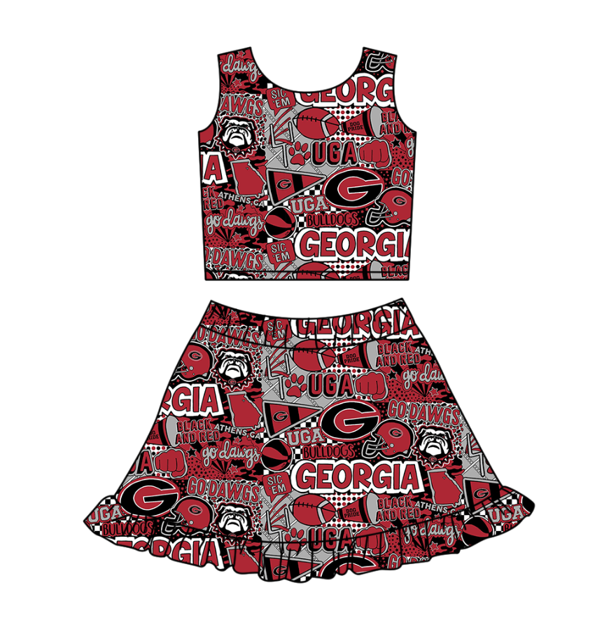 Preorder (moq 5)Baby Girls Football UGA Bulldogs Vests Ruffle Skirt Shorts Team Clothes Set