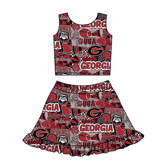 Preorder (moq 5)Baby Girls Football UGA Bulldogs Vests Ruffle Skirt Shorts Team Clothes Set