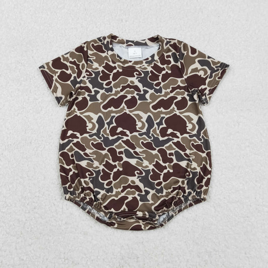 Baby Boys Dark Khaki Camo Short Sleeve Southern Rompers