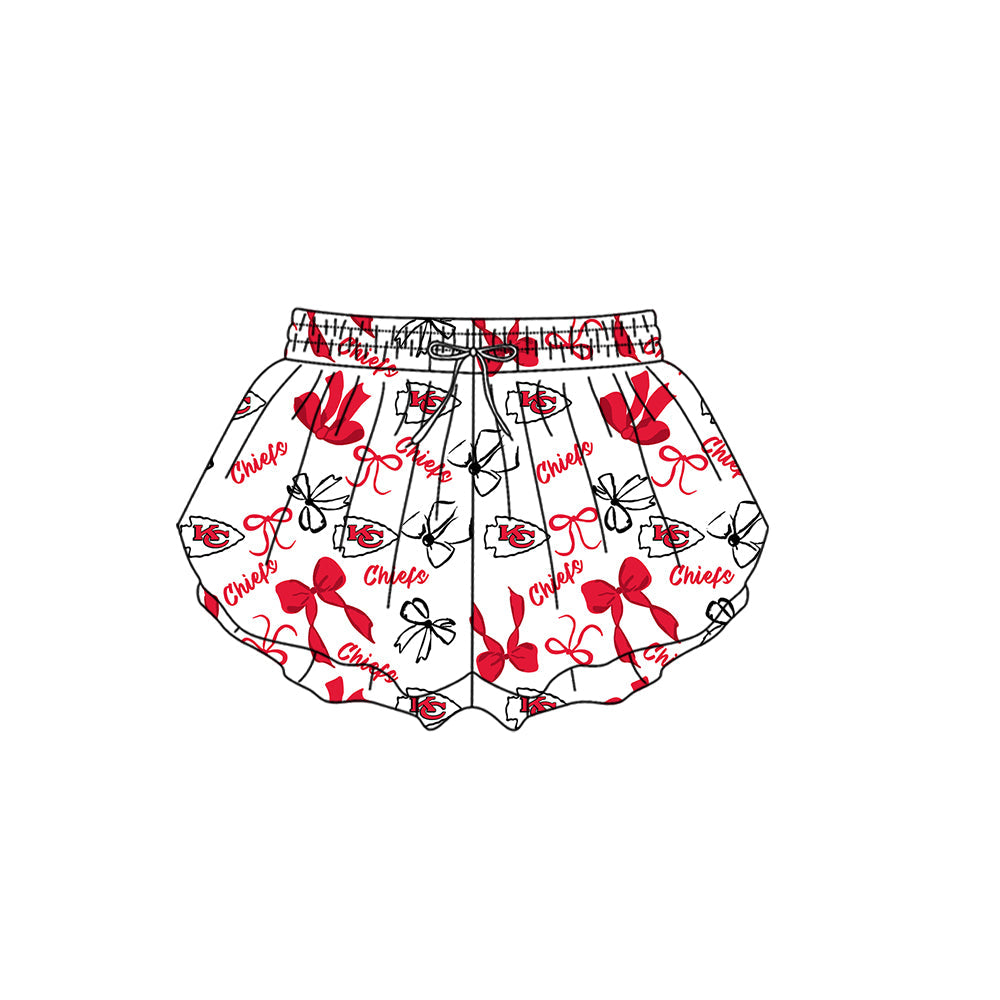 Preorder (moq 5)Baby Girls Red Kansas City Chiefs Bows Team Ruffle Shorts Bottom