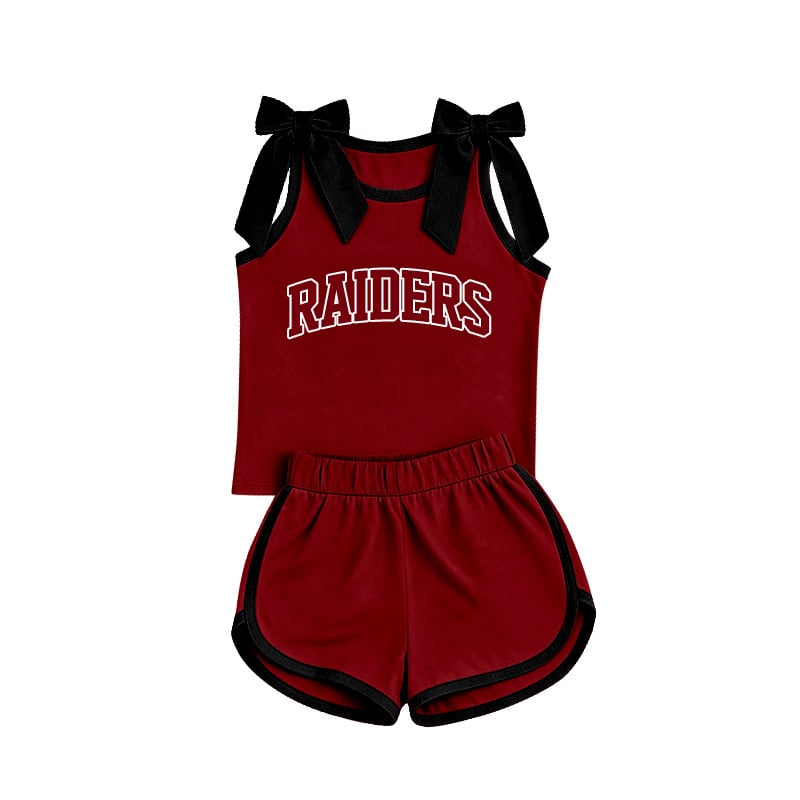 Preorder (moq 5) Baby Girls Wine Raiders Bows Vest Short Team Clothes Set