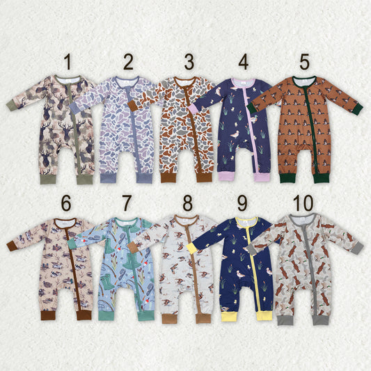 Sibling Baby Boys Long Sleeves Deer Ducks Fishing Camo Hunting Zip Rompers