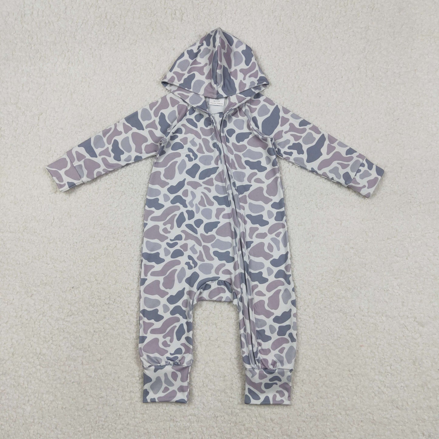 Baby Boys Grey Camo Hoodie Two Way Zip Convertible Rompers