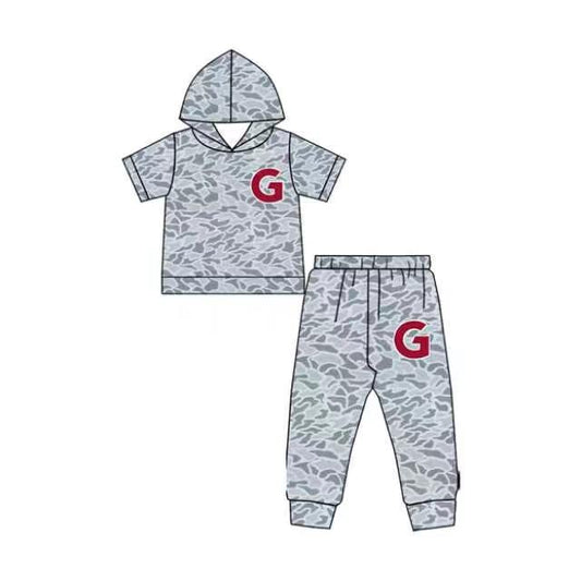 Preorder(moq 5)Baby Boys Grey Camo Hooded G Pants Team Clothes Sets