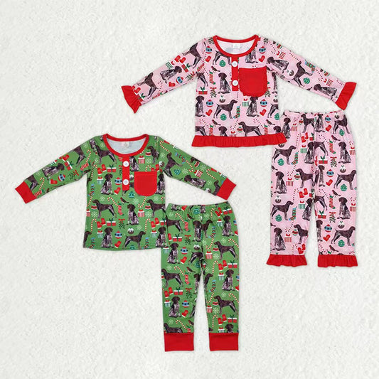 Sibling Baby Kids Christmas Dogs Tee Bamboo Pajamas Clothes Sets