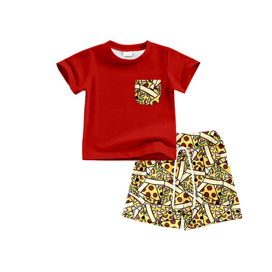Baby Boys Red Shirt Pocket Top Pizza Shorts Clothes Sets preorder(moq 5)