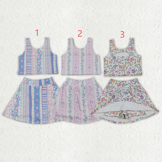 Sibling Baby Girls Sleeveless Colorful Flowers Vest Skirt Shorts Yoga Active Clothes Sets