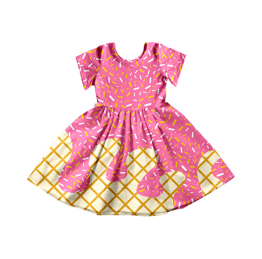 Preorder moq 5 Baby Girls Pink Ice Cream Drips Knee Length Dresses