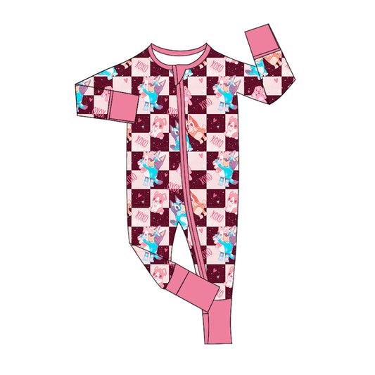 Infant Baby Girls Valentines XOXO Dogs Zip Rompers preorder(moq 5)