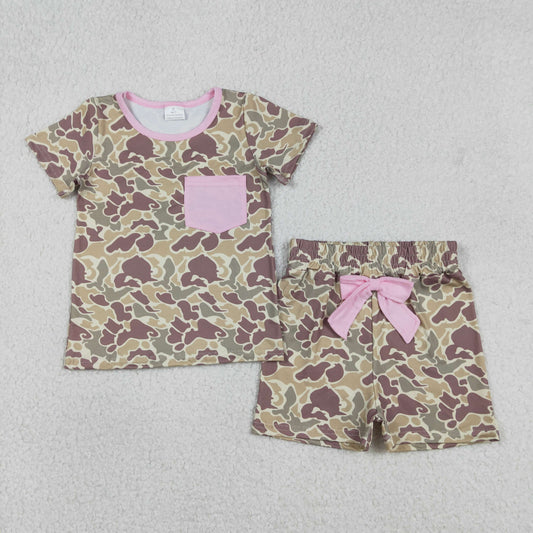 Baby Girls Southern Khaki Camo Pocket Top Shorts Pajamas Sets