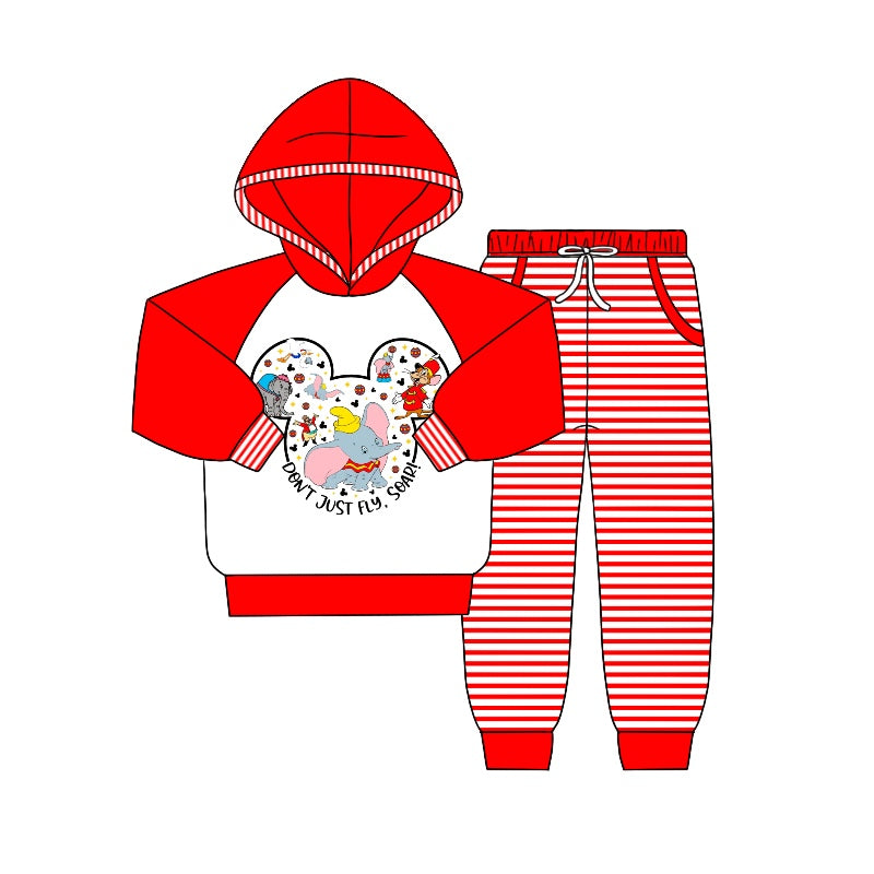 Baby Boys Elephant Hooded Top Stripes Pants Clothes Sets Preorder(moq 5)