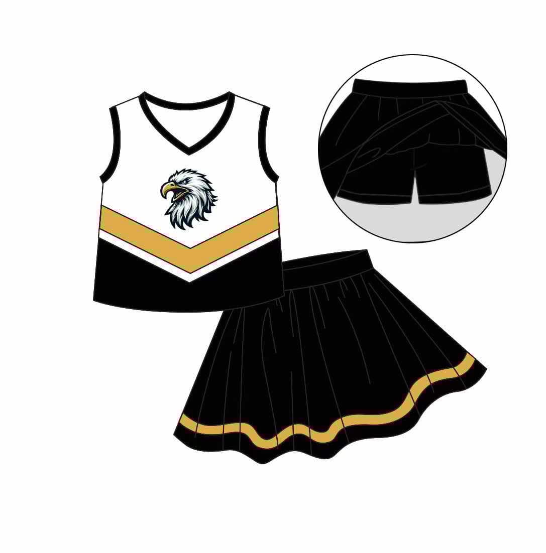 Preorder (moq 5)Baby Girls eagle Black Team Sleeveless Top Skort Set
