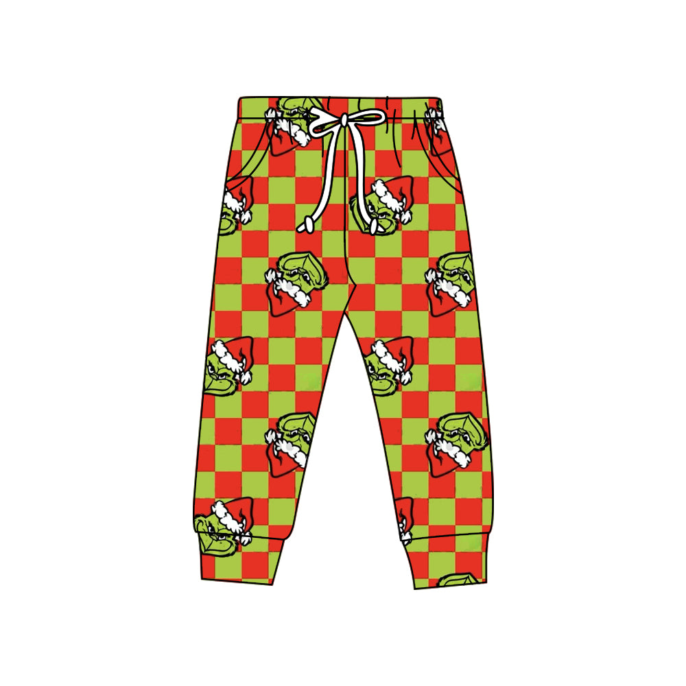 Preorder(moq 5) Baby Kids Christmas Green Face Red Checked Jogger Pants