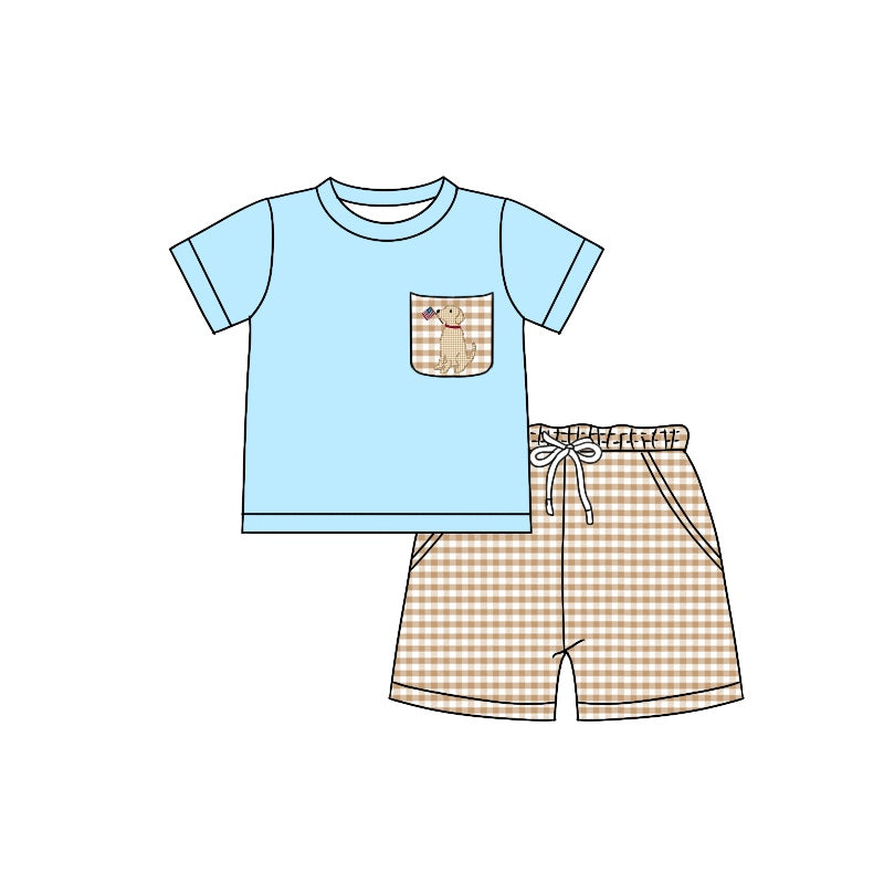 Baby Boys Dog Flag Pocket Shirt Shorts 4th Of July Shorts Clothes Sets preorder(moq 5)