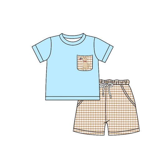 Baby Boys Dog Flag Pocket Shirt Shorts 4th Of July Shorts Clothes Sets preorder(moq 5)