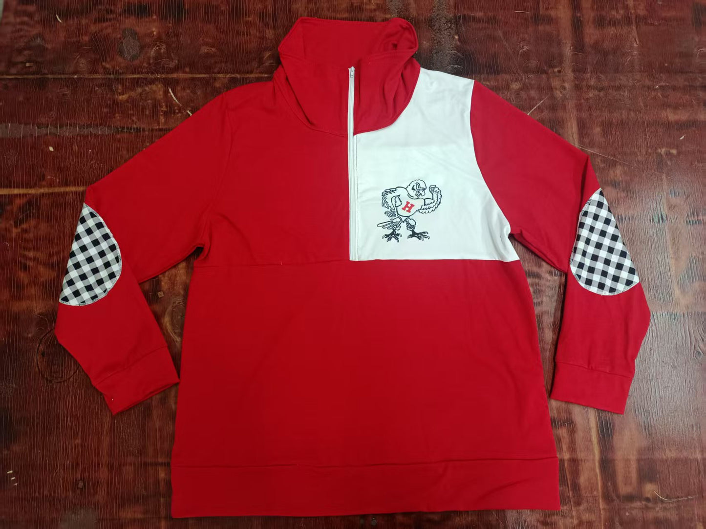 Preorder moq 5 Baby Boys Red Long Sleeves H Eagles Zipper Pullovers Top