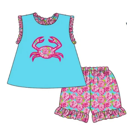 Baby Girls Crab Tunic Top Ruffle Shorts Clothes Sets split order preorder May 20th