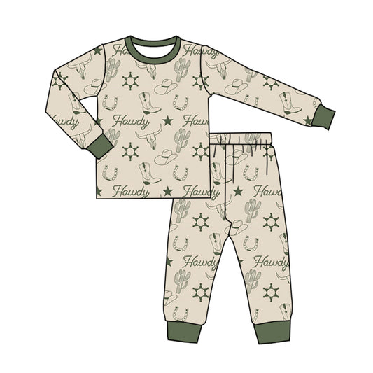 Baby Boys Western Howdy Long Sleeve Tee Top Pants Pajamas Clothes Sets preorder(MOQ 5)