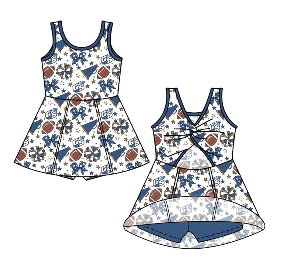 Preorder (moq 5)Baby Girls Sleeveless Bows Stars Footballs Team Shorts Knee Length Dress