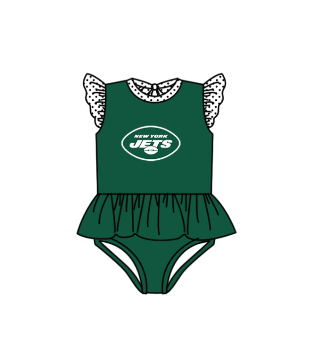 Preorder moq 5 Baby Girls New York Jets Flutter Sleeve Team Swimsuits