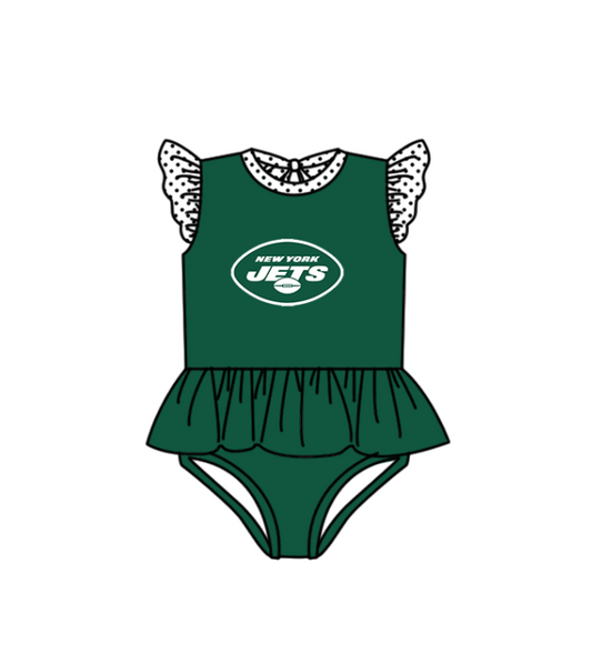 Preorder moq 5 Baby Girls New York Jets Flutter Sleeve Team Swimsuits